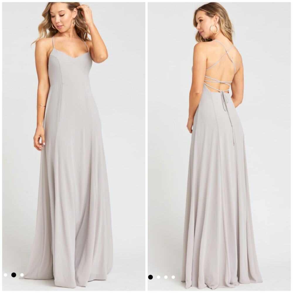 Show Me Your Mumu Godshaw Goddess Gown Size M Gray Strappy Back Maxi Bridesmaid